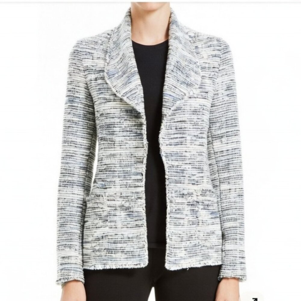 Max Studio Blue and White Tweed Patch Pocket Jacket. Size L. NWOT